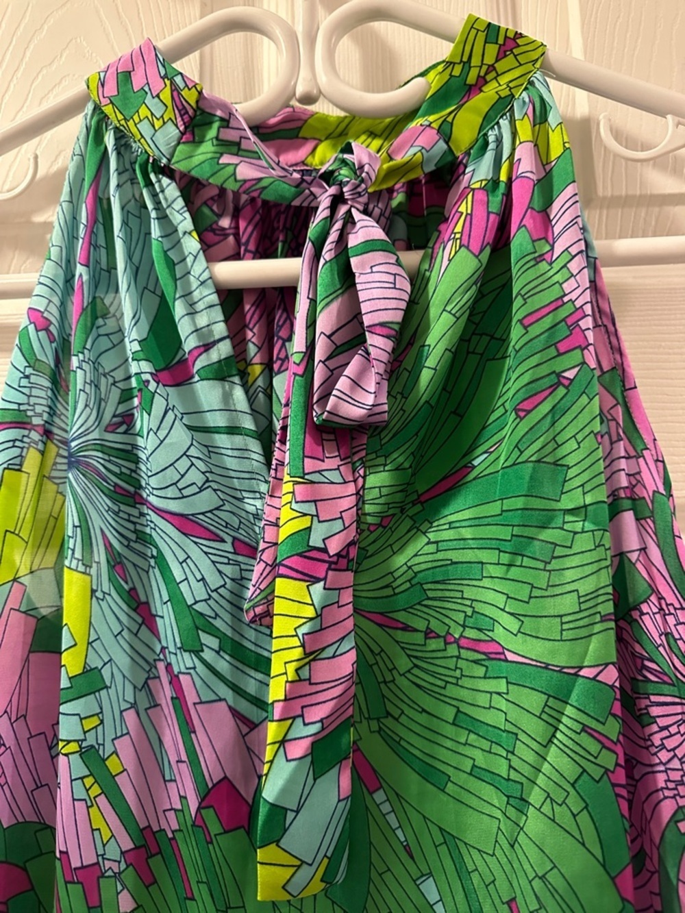 CLASSIQUE Vibrant Tropical Halter Mini Dres Pockets Sz S Feminine Flowy Boho EUC - Picture 7 of 11